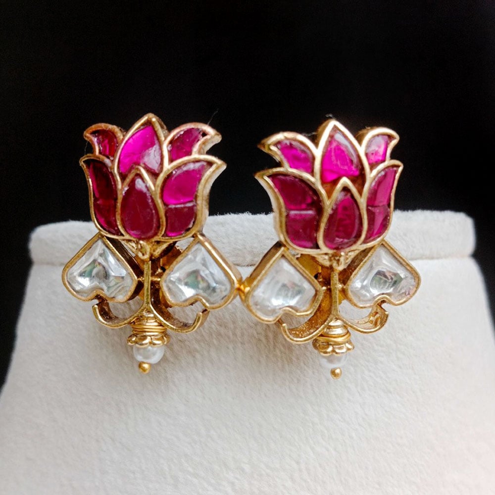 Handmade Brass Metal Jewellery Pink Lotus Necklace Set
